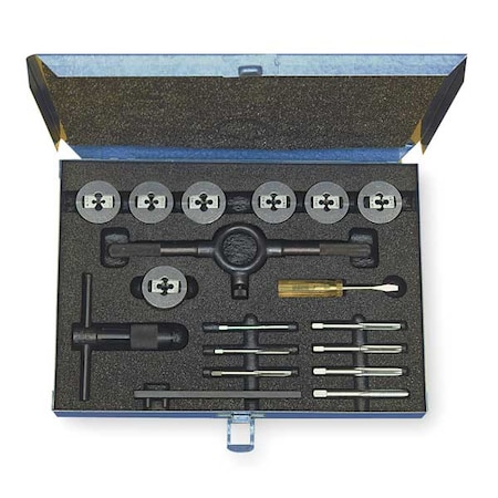 Cle-Line 17PC No 4-40 - 1/4-20 UNC HSS Plug Hand Tap and Two-Piece Die Set Cle-line 055 C00609