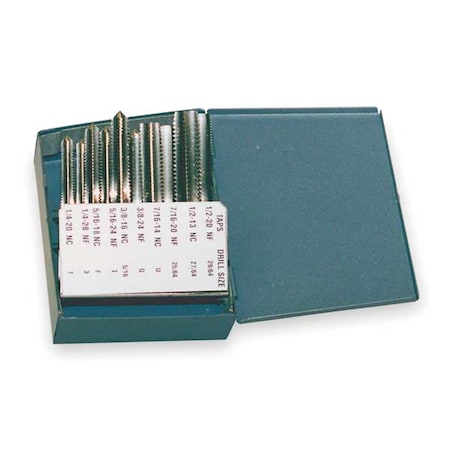 Widia Hand Tap Set, 10 PC, HSS, 1/4-20 to 1/2-20 16401