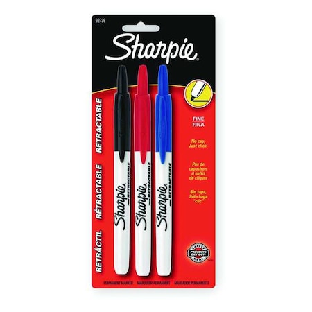 Sharpie Permanent Marker Set, Black, Blue, Red, Fine Tip, Capped, 3 PK 32726PP