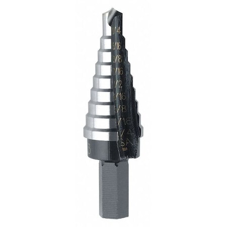 IRWIN Unibit #3 Step Drill Bit, 9 Hole Sizes, 1/4 to 3/4 in, 1/16 in Steps, High-Speed Steel, Hex Shank UNIBIT 3