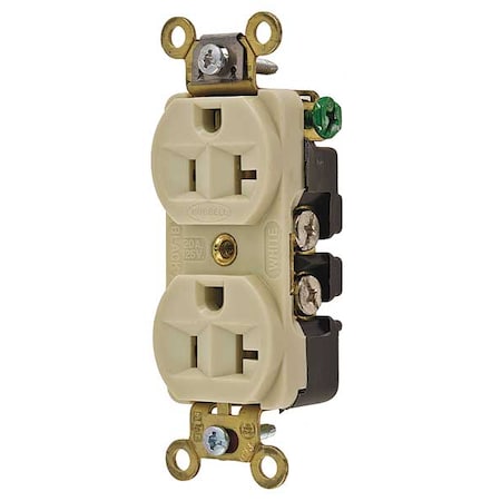 Hubbell Wiring Device-Kellems Straight Blade Receptacle, 5-20R, 20 A, 125V AC, 2 Pole, 3 Wire, Flush Mount, Grounded HBL5352I