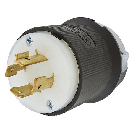 Hubbell Wiring Device-Kellems Locking Plug, L15-20P, 20 A, 250V AC, Three Phase, 3 Pole, Screw Terminals, Black, White HBL2421