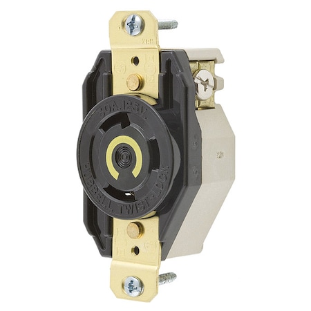 Hubbell Wiring Device-Kellems Locking Receptacle, L5-30R, 30 A, 125V AC, Single Phase, 2 Pole, Flush Mount, Screw Terminals HBL2610