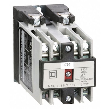 SQUARE D NEMA Control Relay, 8NO, 120VAC, 10A 8501XO80V02