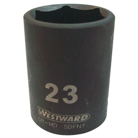 Westward WESTWARD 1/2 in Drive Impact Socket Standard Socket, Black Oxide, Steel, 23 mm 5DFN1