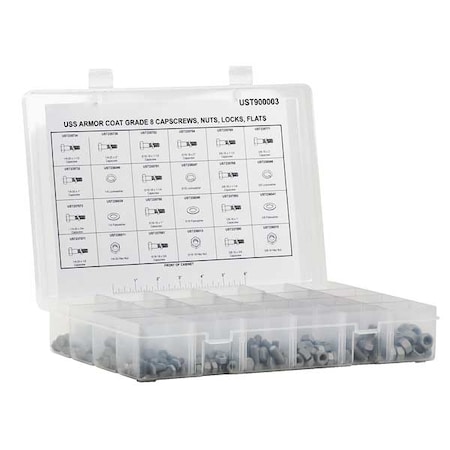 Armor Coat 1/4"-20; 3/8"-16; 5/16"-18 Hex Head Cap Screw Assortment, Advanced Corrosion Resistance Finish UST900003