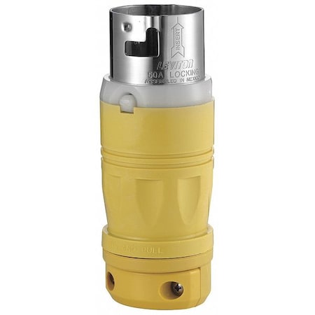 Leviton Locking Plug, Non-NEMA, 50 A, 125V AC, Single Phase, 2 Pole, Screw Terminals, White, Yellow 6361CR