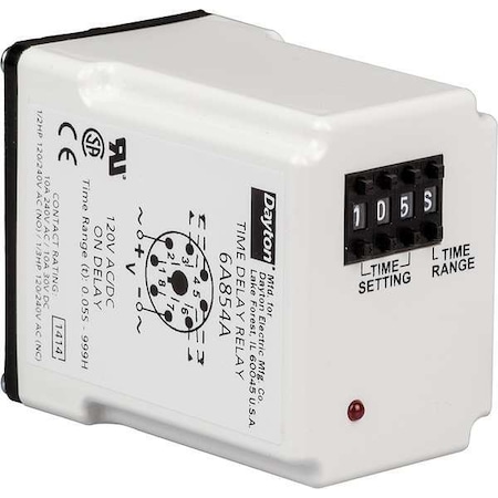 Dayton Single Function Time Delay Relay, Octal, On Delay, 1 Functions 24V AC/DC, DPDT 5DPZ8