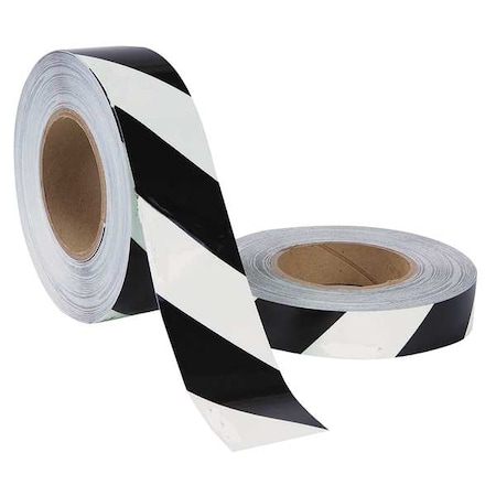 Zoro Select Floor Marking Tape, No Legend, Black, White, 1 in W., 8 mil Thickness GRAN2998