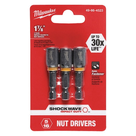 Milwaukee Tool SHOCKWAVE 1-7/8" MAG NUTDRIVER 5/16", PK3 49-66-4523