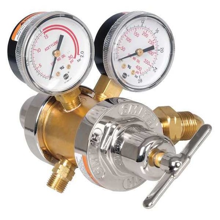 Smith Equipment Gas Regulator, Acetylene, Two Stage, 0.825"-14 Inlet, 9/16"-18 Outlet, 15 psi 35-15-510