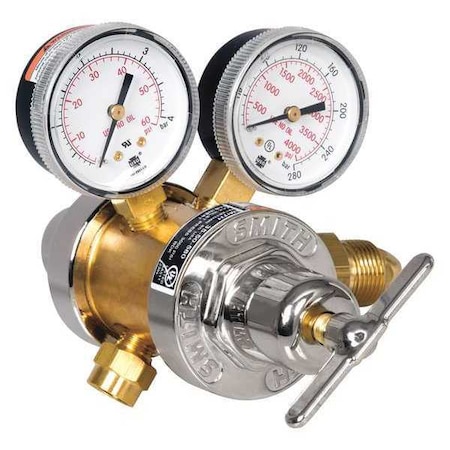Smith Equipment Gas Regulator, Argon, Helium, Nitrogen, Two Stage, 0.965"-14 Inlet, 5/8"-18 Outlet, 50 psi 35-50-580