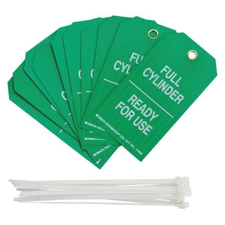 Brady Cylinder Status Tag, Lockout Tagout, Polyester, 5 3/4 in H x 3 in W, 3/8 in Dia., Green, White 17926