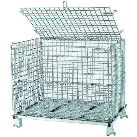 Nashville Wire Collapsible Bulk Container 17.2 cu ft Volume Cap., 40 in L, 32 in W, 34 1/2 in H, Steel, Silver C324028S4L