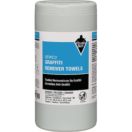 Tough Guy Graffiti and Paint Remover Towels 10-1/2" x 12-1/4", Gray/White 5EWC2
