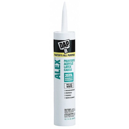 Dap Acrylic Latex Caulk, 10 oz, Cartridge, White, Acrylic