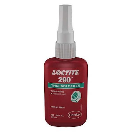 Loctite Wicking Threadlocker, LOCTITE 290, Green, Medium Strength, Liquid, 50 mL Bottle 135392