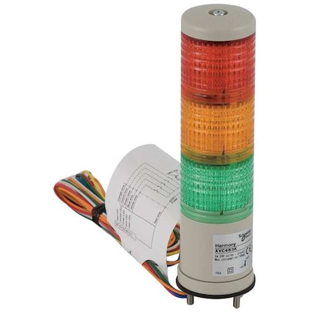 Schneider Electric Tower Light Assembly, 24V, Red, Orange, Green, 40 mm Dia., 170 1/2 mm Height, LED XVC4B3K