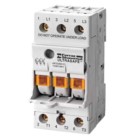 Mersen Finger Safe Fuse Block, 0 to 30A Amp Range, 600V AC/DC Volt Rating, 3 Poles, Screw USFMCCI