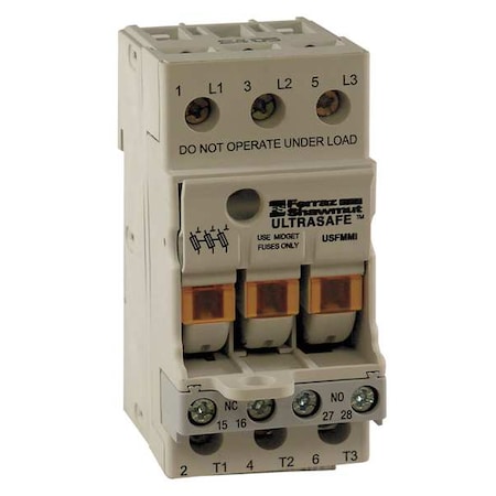Mersen Finger Safe Fuse Block, CC UL Class, 600V AC/DC Volt Rating, 3 Poles, Screw USFMCCMI