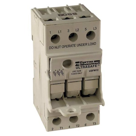 Mersen Finger Safe Fuse Block, 0 to 30A Amp Range, 600V AC/DC Volt Rating, 3 Poles, Screw USFMCC