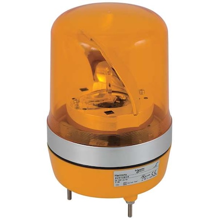 Schneider Electric Warning Light, Orange, Rotating Mirror LED, 24V AC/DC, 20 FPM, 4 5/32 in Dia., Surface XVR10B05