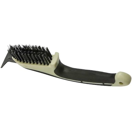 Hyde 1 13/64 in W Scratch Brush with Scraper, Stiff, 6 in L Handle, 3 1/4 in L Brush, Gray, Brass 46835
