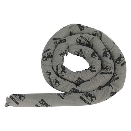 Brady Sorbent Sock, 12 gal, 3 in x 12 ft, Universal, Gray, 4 PK AW124