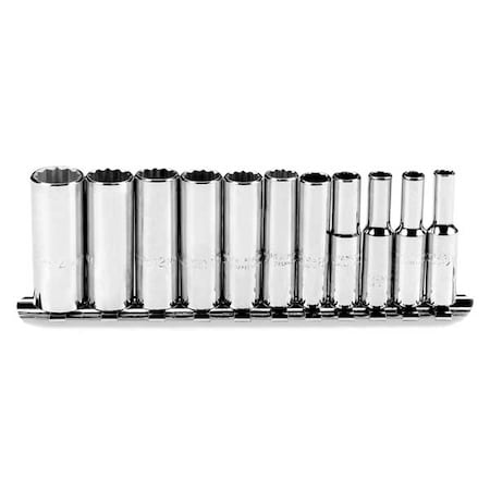 Proto 1/4" Drive Deep Socket Set Metric 11 Pieces 5 mm to 14 mm , Full Polish J47203