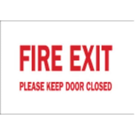 Brady Fire Exit Sign, Polyester, 10" W, 7" H, Fire Exit Please Keep Door Closed, White 84682