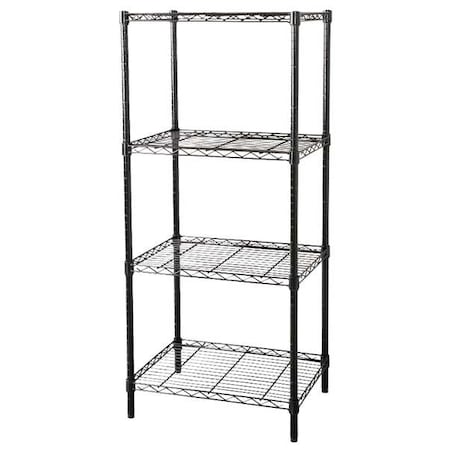Zoro Select Wire Shelving Unit, 18"D x 60"W x 63"H, 4 Shelves, Black 32V402