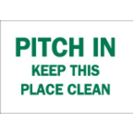 Brady No Header, Pitch In Keep This Place Clean, 10" W x 7" H, Rectangle, Plastic 22849