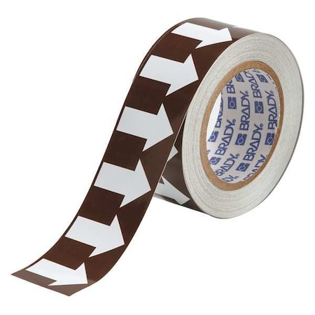 Brady Arrow Tape, Vinyl, 2 in W x 90 ft. L, Adhesive Mounting, White/Brown 109929