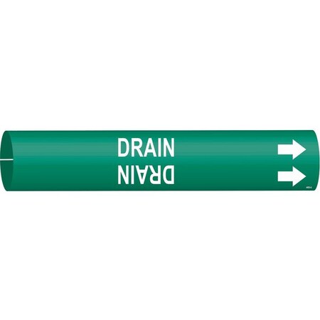 Brady Pipe Marker, Drain, Green, 3/4 to 1-3/8 In 4055-A