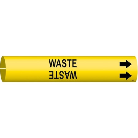 Brady Pipe Marker, Waste, Yellow, 3/4 to 1-3/8 In 4151-A