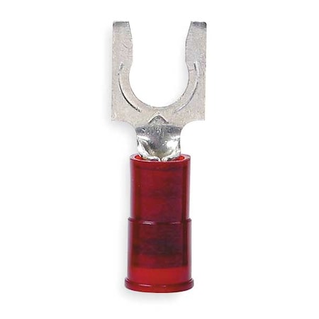 3M Fork Terminal, #10 Stud Size, 18 AWG, 600 V, Nylon Insulated, Red, Crimp Termination Only, 100 PK MNG18-10FLX