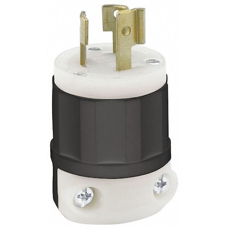 Leviton Locking Plug, L6-15P, 15 A, 250V AC, Single Phase, 2 Pole, Screw Terminals, Black, White 4570-C