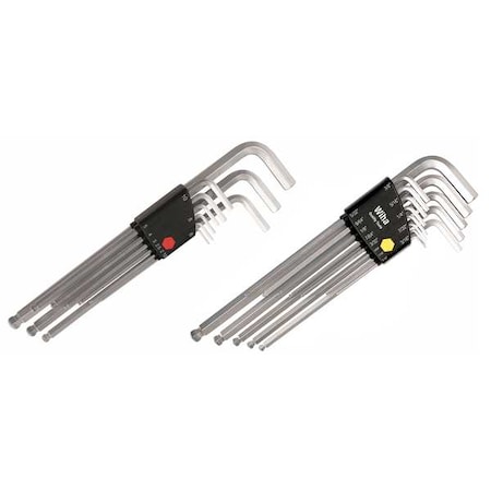 Wiha 22-Piece Hex Key Set, Metric/SAE L-Shape, Alloy Steel, Chrome, Plastic Holder 66993