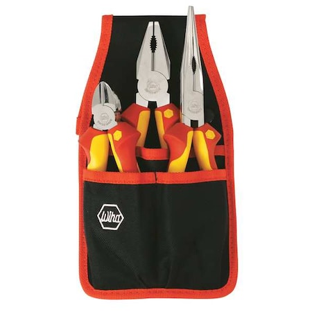 Wiha 3 Piece Bi-Material Grip Plier Set Insulated Handle 32873