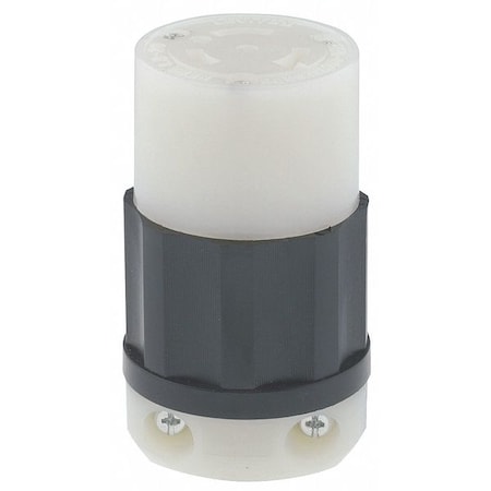 Leviton Locking Connector, L8-20R, 20 A, 480V AC, Single Phase, 2 Pole, Screw Terminals, Black, White 2343