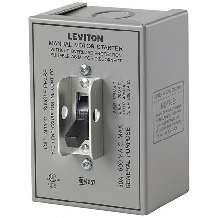Leviton 30 Amps Ac 600Vac Manual Motor Switch N1302-DS
