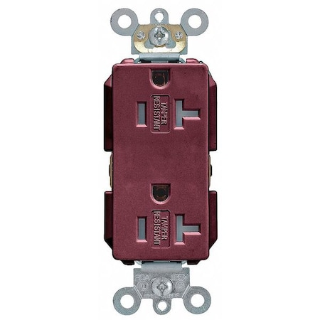 Leviton Straight Blade Receptacle, 5-20R, 20 A, 125V AC, 2 Pole, 3 Wire, Flush Mount, Single, Brown TDR20