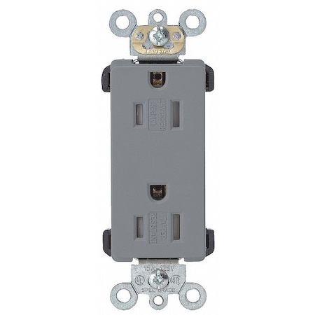 Leviton Straight Blade Receptacle, 5-15R, 15 A, 125V AC, 2 Pole, 3 Wire, Flush Mount, Self-Grounded TDR15-GY