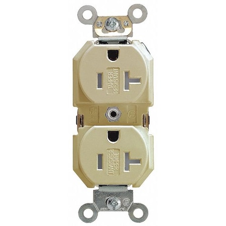 Leviton Straight Blade Receptacle, 5-20R, 20 A, 125V AC, 2 Pole, 3 Wire, Flush Mount, Single, Ivory TBR20-I