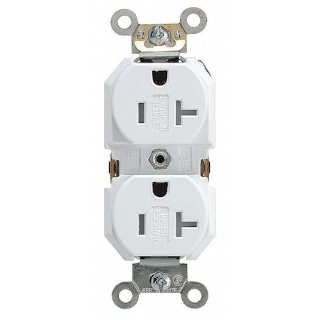 Leviton Straight Blade Receptacle, 5-20R, 20 A, 125V AC, 2 Pole, 3 Wire, Flush Mount, Single, White TBR20-W