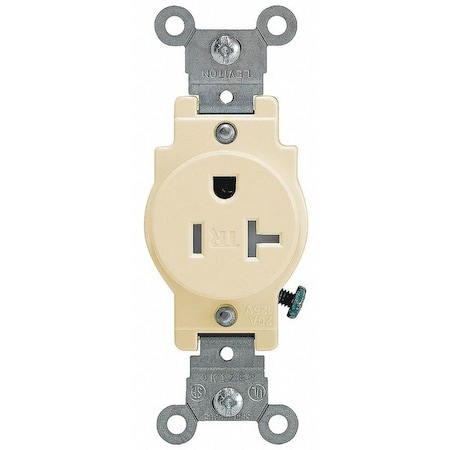Leviton Straight Blade Receptacle, 5-20R, 20 A, 125V AC, 2 Pole, 3 Wire, Flush Mount, Grounded T5020-I