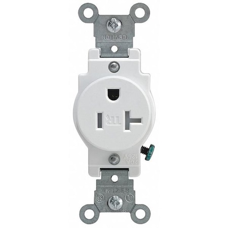Leviton Straight Blade Receptacle, 5-20R, 20 A, 125V AC, 2 Pole, 3 Wire, Flush Mount, Grounded T5020-W