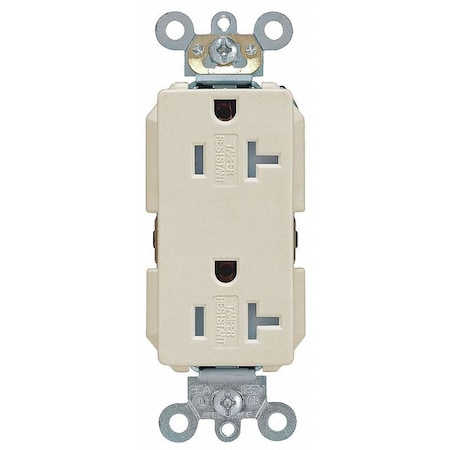 Leviton Straight Blade Receptacle, 5-20R, 20 A, 125V AC, 2 Pole, 3 Wire, Flush Mount, Single, Ivory 16342-I