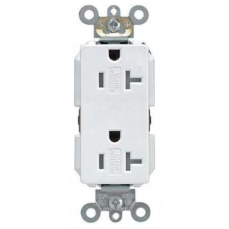 Leviton Straight Blade Receptacle, 5-20R, 20 A, 125V AC, 2 Pole, 3 Wire, Flush Mount, Single, White TDR20-W