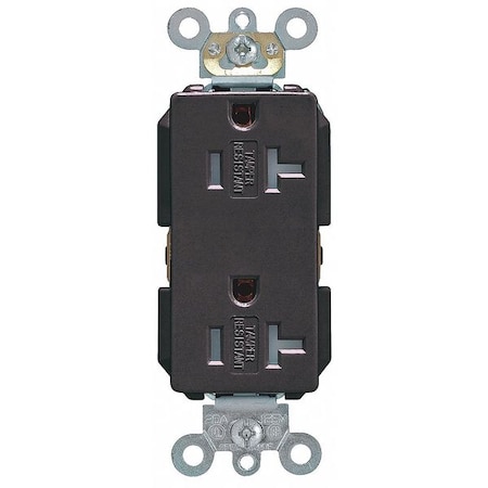 Leviton Straight Blade Receptacle, 5-20R, 20 A, 125V AC, 2 Pole, 3 Wire, Flush Mount, Single, Black TDR20-E